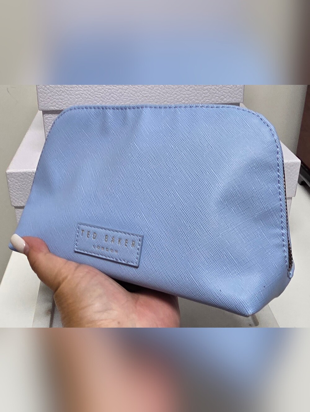 Ted Baker London Pale Blue Crosshatched Leatherette Cosmetic Pouch